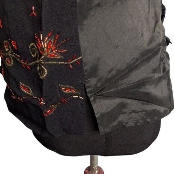 Vintage 90s Carole Little Size M PM Petite Vest Black Beaded Floral Embellished - Picture 6 of 14